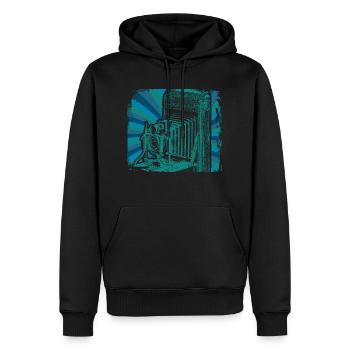 Caméra vintage - Sweat à capuche Premium bio Homme - noir - Devant - Nico (187cm)