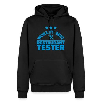 Restaurant tester - Sweat à capuche Premium bio Homme - noir - Devant - Nico (187cm)