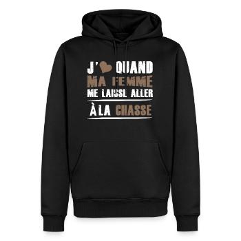 j'aime quand ma femme me laisse aller a la chasse - Sweat à capuche Premium bio Homme - noir - Devant - Nico (187cm)