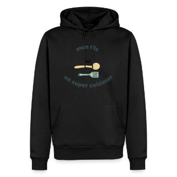 mon fils est un super cuisinier - Sweat à capuche Premium bio Homme - noir - Devant - Nico (187cm)