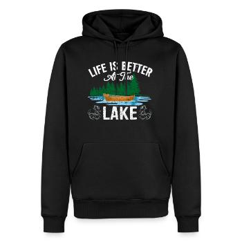 Das Leben ist besser am See Funny Lake Summer Boat - Männer Premium Bio Hoodie - Schwarz - Vorne - Nico (187cm)