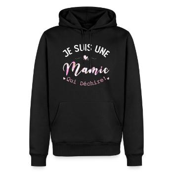 Je Suis Une Mamie Qui Déchire - Sweat à capuche Premium bio Homme - noir - Devant - Nico (187cm)