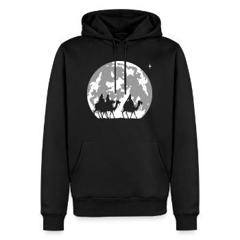 pleine lune et les rois mages - noël - Sweat à capuche Premium bio Homme - noir - Devant - Nico (187cm)