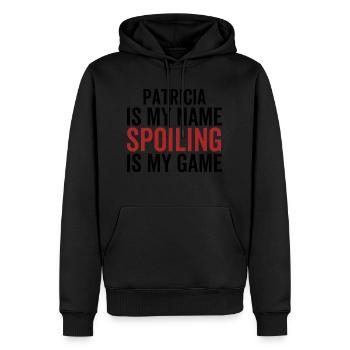 Patricia ist mein Name Verderben ist mein Spiel - Männer Premium Bio Hoodie - Schwarz - Vorne - Nico (187cm)