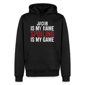 Jacob est mon nom Spoiling est mon jeu - Sweat à capuche Premium bio Homme - noir - Devant - Nico (187cm)