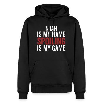 Noah ist mein Name Verderben ist mein Spiel - Männer Premium Bio Hoodie - Schwarz - Vorne - Nico (187cm)