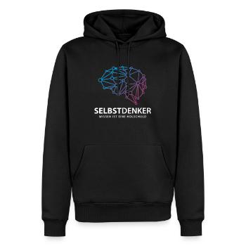 SELBSTDENKER - WISSEN IST EINE HOLSCHULD - Männer Premium Bio Hoodie - Schwarz - Vorne - Nico (187cm)