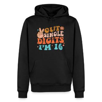 Groovy Peace Out Single Digits I'm 16 Birthday - Männer Premium Bio Hoodie - Schwarz - Vorne - Nico (187cm)