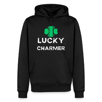 Vintage LUCKY CHARMER Kleeblatt Design St Patricks - Männer Premium Bio Hoodie - Schwarz - Vorne - Nico (187cm)