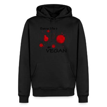 Leben retten, vegan werden - Männer Premium Bio Hoodie - Schwarz - Vorne - Nico (187cm)