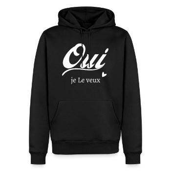 Oui je le veux - Sweat à capuche Premium bio Homme - noir - Devant - Nico (187cm)