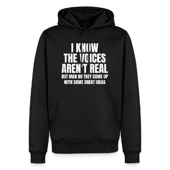 Ich weiß, dass die Stimmen nicht echt sind, aber Mann tun sie es - Männer Premium Bio Hoodie - Schwarz - Vorne - Nico (187cm)