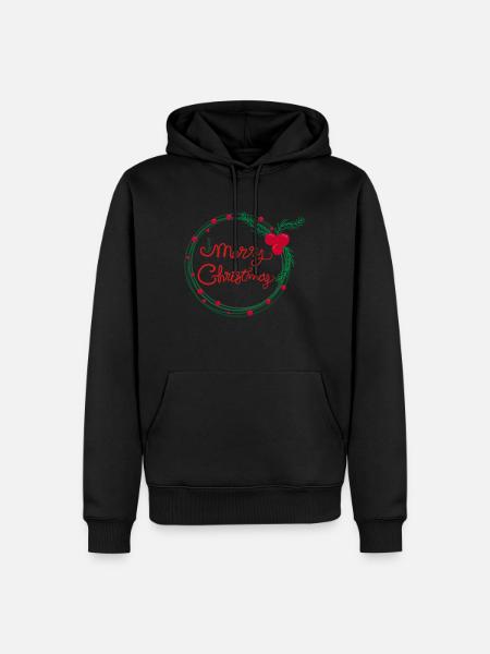 Weihnachts-Stechpalmen-Beerenkranz - Männer Premium Bio Hoodie - Schwarz