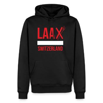 Laax Switzerland Skifahrer Kapuzenpullover - Männer Premium Bio Hoodie - Schwarz - Vorne - Nico (187cm)