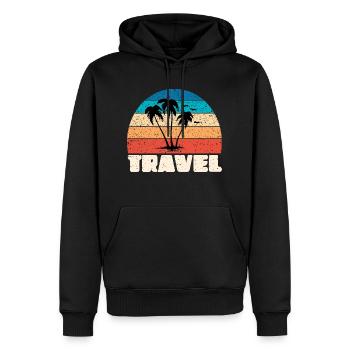 Reise Sunset in vintage Palme - Männer Premium Bio Hoodie - Schwarz - Vorne - Nico (187cm)