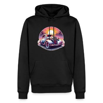 voiture vintage couché de soleil - Sweat à capuche Premium bio Homme - noir - Devant - Nico (187cm)