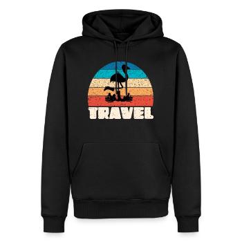Coucher de soleil vintage de voyage à l’ombre d’un flamant rose - Sweat à capuche Premium bio Homme - noir - Devant - Nico (187cm)