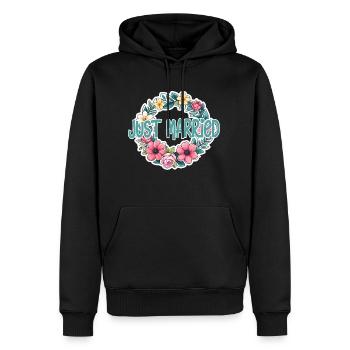 just married - pour mariage - Sweat à capuche Premium bio Homme - noir - Devant - Nico (187cm)