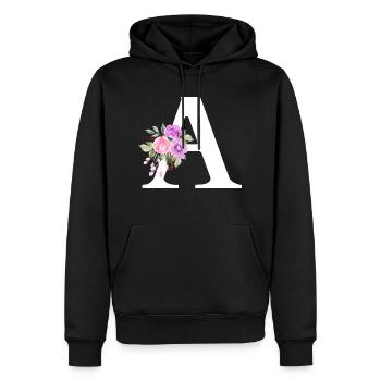 Lila Blumenbuchstabe - Männer Premium Bio Hoodie - Schwarz - Vorne - Nico (187cm)