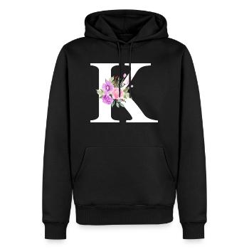Lila floraler K-Buchstabe - Männer Premium Bio Hoodie - Schwarz - Vorne - Nico (187cm)