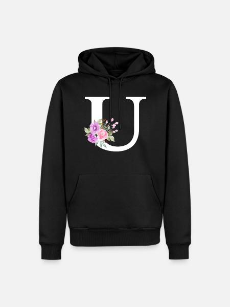 Purple floral letter u - Men’s Premium Organic Hoodie - black
