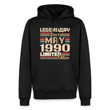 Mai 1990 Mai - Jubilé Mai 1990 - Sweat à capuche Premium bio Homme - noir - Devant - Nico (187cm)