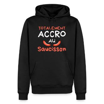 Accro au saucisson - Sweat à capuche Premium bio Homme - noir - Devant - Nico (187cm)