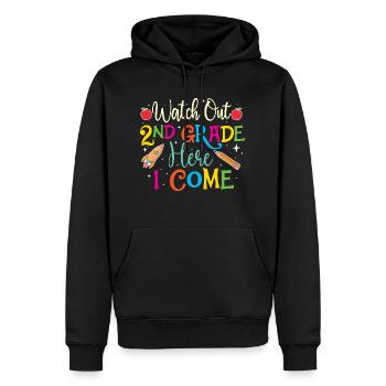Attention 2e année Me voici - Enseignant Élève - Sweat à capuche Premium bio Homme - noir - Devant - Nico (187cm)
