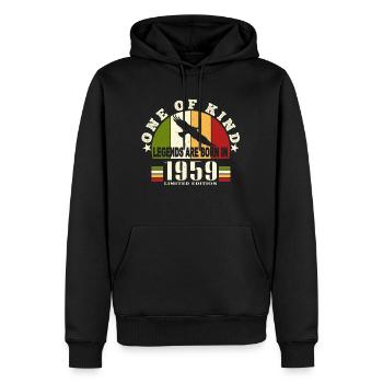 Legend Born 1959 anniversaire 65 ans - Sweat à capuche Premium bio Homme - noir - Devant - Nico (187cm)