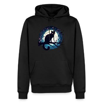 Pleine Lune avec Chat Noir Halloween - Sweat à capuche Premium bio Homme - noir - Devant - Nico (187cm)