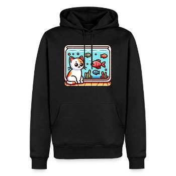 chaton mignon regardant des poissons dans l’aquarium - Sweat à capuche Premium bio Homme - noir - Devant - Nico (187cm)