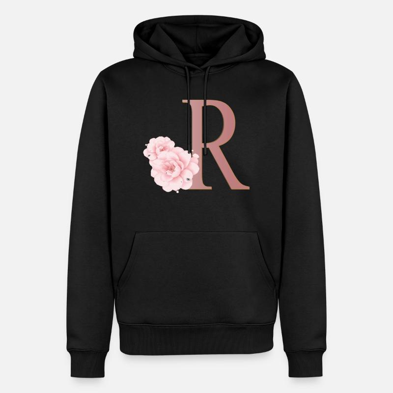 Buchstabe R mit Blumen - Männer Premium Bio Hoodie - Schwarz