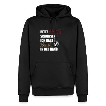 Bitte nicht schubsen ich habe Bier in der Hand - Männer Premium Bio Hoodie - Schwarz - Vorne - Nico (187cm)