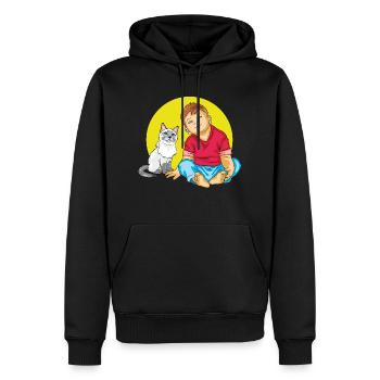 Junge spricht mit einer Siamkatze - Männer Premium Bio Hoodie - Schwarz - Vorne - Nico (187cm)