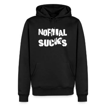 Normal Sucks – Gym Design im Zerstörten Look - Männer Premium Bio Hoodie - Schwarz - Vorne - Nico (187cm)