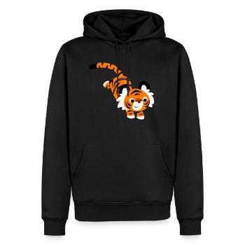Cute Jumping Cartoon Tiger by Cheerful Madness!! - Men’s Premium Organic Hoodie - black - Front - Nico (187cm)