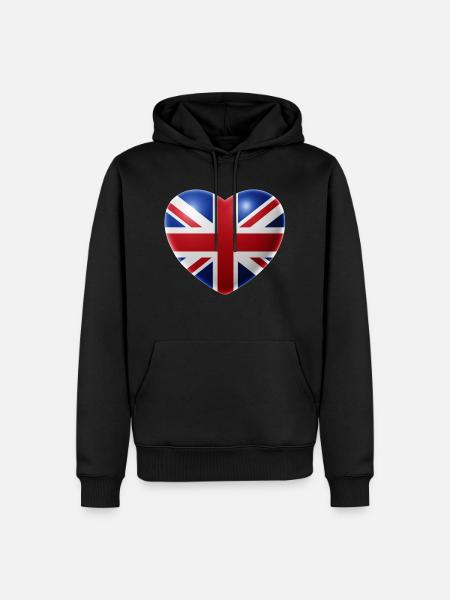 Herz (Großbritannien / Great Britain) - Männer Premium Bio Hoodie - Schwarz