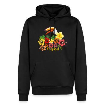 Toucan hibiscus fleurs été vacances forêt tropicale - Sweat à capuche Premium bio Homme - noir - Devant - Nico (187cm)