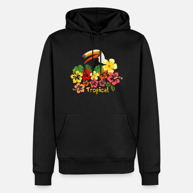 Toucan hibiscus fleurs été vacances forêt tropicale - Sweat à capuche Premium bio Homme - noir