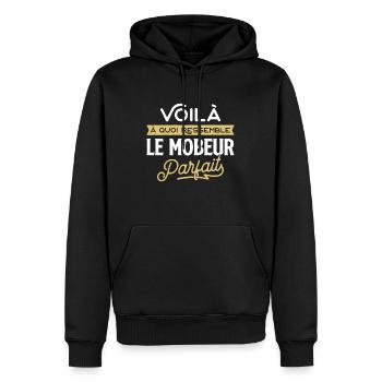 Le mobeur parfait cadeau - Sweat à capuche Premium bio Homme - noir - Devant - Nico (187cm)