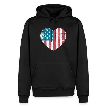 America Heart - Amerika Herz - United States USA - Männer Premium Bio Hoodie - Schwarz - Vorne - Nico (187cm)