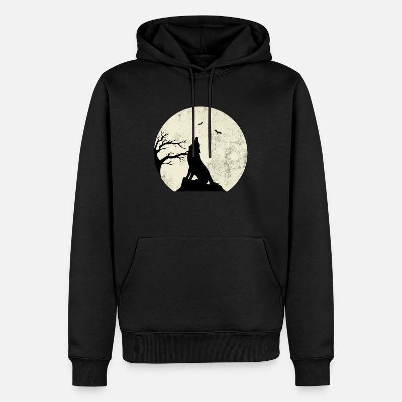 wolf und mond Geschenk - Männer Premium Bio Hoodie - Schwarz