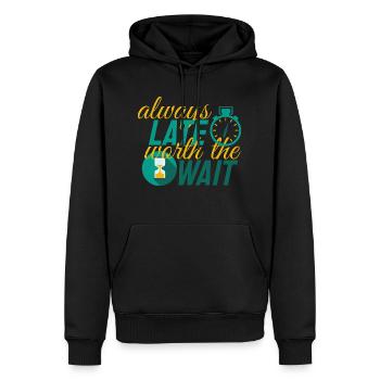 A delay that is always worth waiting for - Men’s Premium Organic Hoodie - black - Front - Nico (187cm)