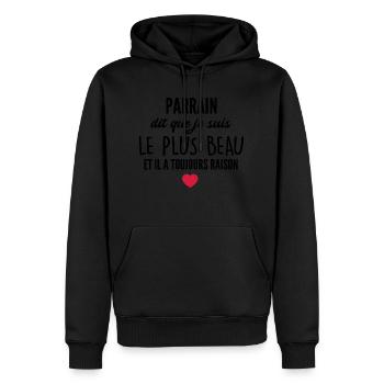 Parrain dit que je suis le plus beau - Sweat à capuche Premium bio Homme - noir - Devant - Nico (187cm)