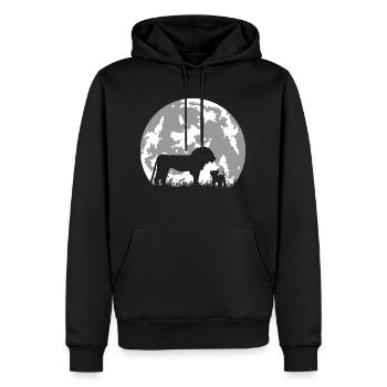 lion et son lionceau devant pleine lune - nature - Sweat à capuche Premium bio Homme - noir - Devant - Nico (187cm)