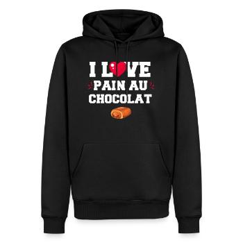 I Love pain au chocolat. cadeau humour - Sweat à capuche Premium bio Homme - noir - Devant - Nico (187cm)