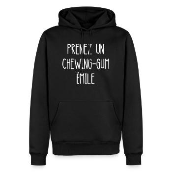 prenez un chewing-gum émile - Sweat à capuche Premium bio Homme - noir - Devant - Nico (187cm)