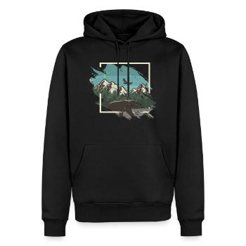 Bär vor verschneitem Bergpanorama - Männer Premium Bio Hoodie - Schwarz - Vorne - Nico (187cm)