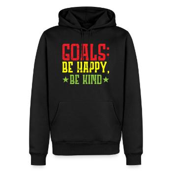 Goals Be Happy, Be Child 6 - Men’s Premium Organic Hoodie - black - Front - Nico (187cm)