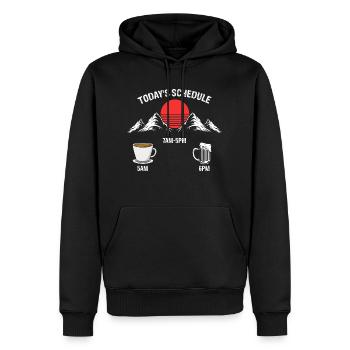 L’horaire d’aujourd’hui Funny Coffee Hiking & Drinking - Sweat à capuche Premium bio Homme - noir - Devant - Nico (187cm)